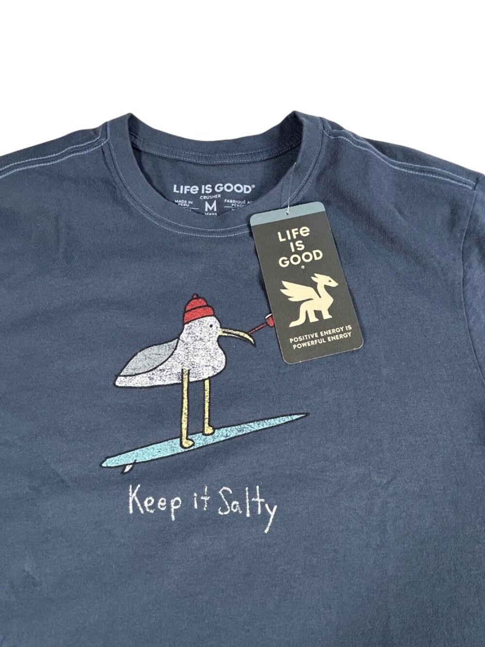 NEW Life Is Good Crusher Tee Keep It Salty Sz M Seagull Blue Short Sleeve Shirt - Picture 4 of 9